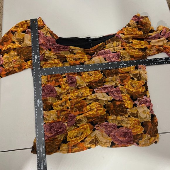 Jane + Delancey Blouse Top Women XL Multicolor Floral Ruched Off Shoulder Sheer - Picture 9 of 13